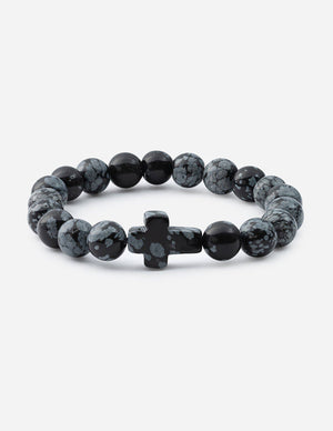 Obsidian Cross Beaded Bracelet in Natural Stone