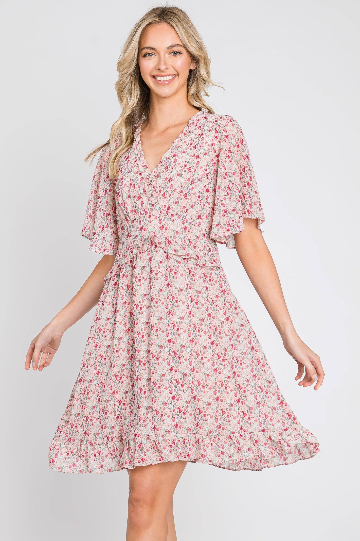 Fun & Flirty Pink Flutter Sleeve Dress