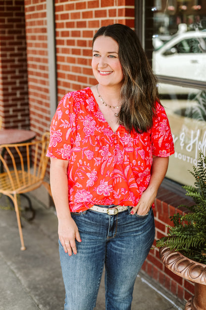 Aria Floral Jodie Pleated Puff Sleeve Top