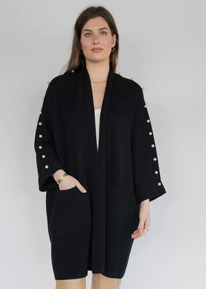 Black Poncho Cardigan with Bead Detail