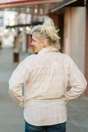 Oversized Textured Plaid in Pink Button Down