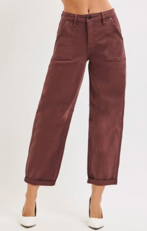 Risen Mid Rise Brown Barrel Jean