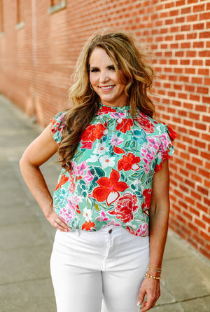 SALE Ruffle Sleeve Flower Print Top