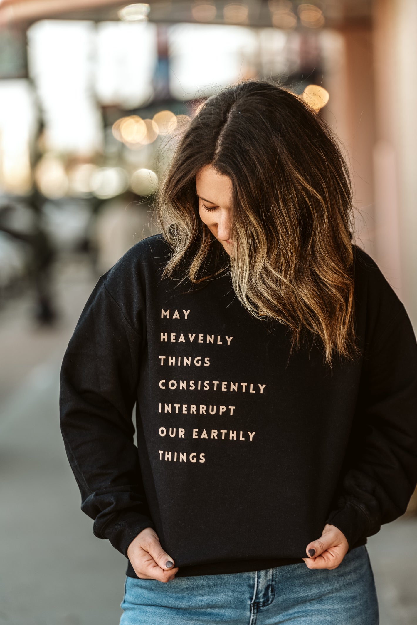 Let Heavenly Things Faith Sweatshirt - Graphic Fall Tee