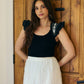 SALE Embroidered Flutter Sleeve Top