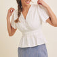 BUTTON-DOWN COTTON EYELET BLOUSE WITH SMOCKED BACK