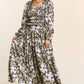 Floral Print Smocked Pleated Long Sleeve Crop Top