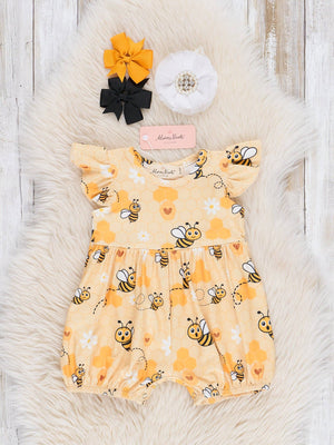 Yellow Busy Bees Ruffle Romper