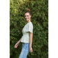 BUTTON-DOWN COTTON EYELET BLOUSE WITH SMOCKED BACK
