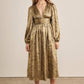 SALE SHINY NIGHTTIME METALLIC PLUNGE NECK MIDI DRESS