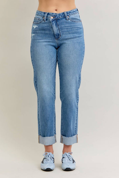 High Waisted Boyfriend Criss-Cross Single Cuff