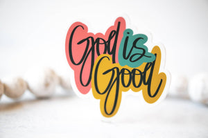 God Is Good,  White Vinyl Sticker, 3x3 in.