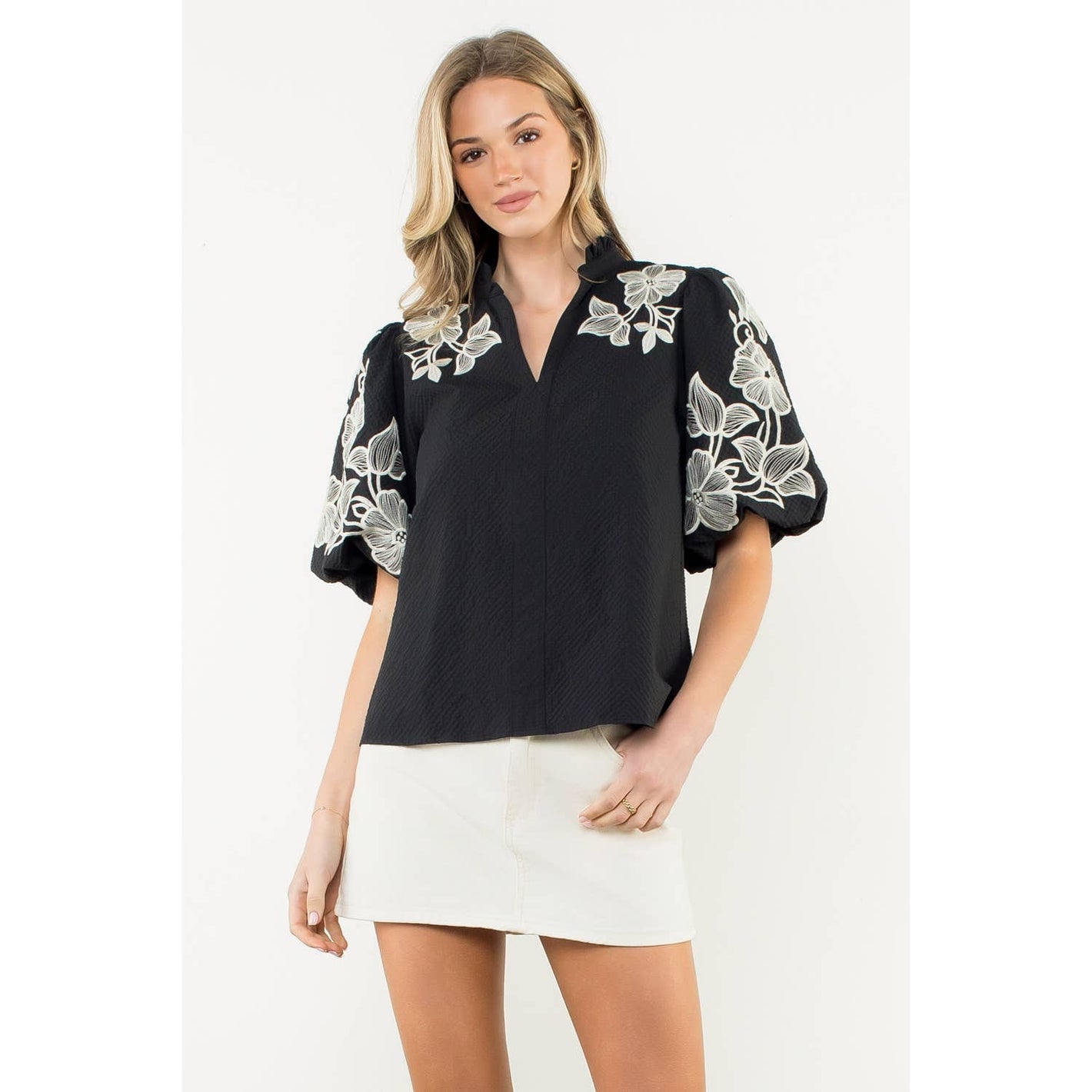 The Vicki Embroidered Puff Sleeve Top