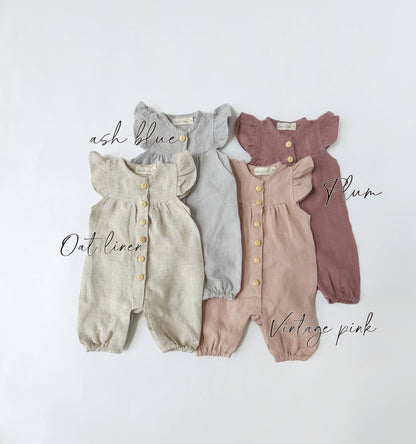 Baby girl Linen button bubble Jumper | Jennifer Romper II