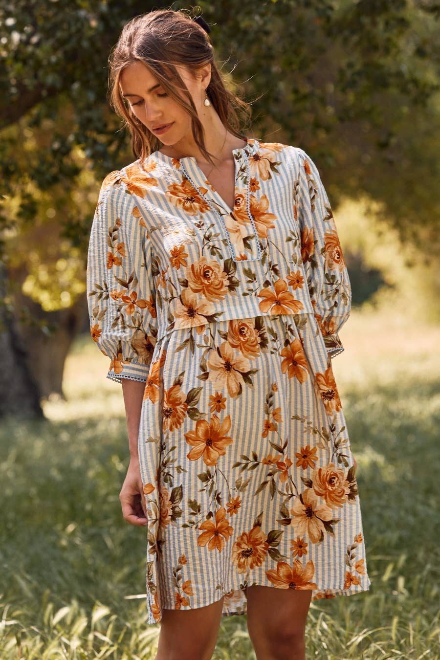 PLUS Striped Floral Printed Dress PLUS Striped Floral Printed Dress