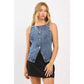 Boat Neck Fitted Denim Vest