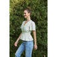 BUTTON-DOWN COTTON EYELET BLOUSE WITH SMOCKED BACK