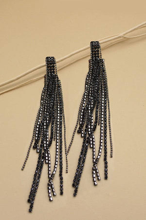 Black Rhinestone Fringe Earrings