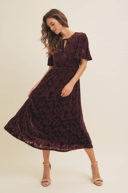 SALE Floral Velvet Burnout Midi Dress