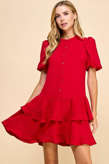 Tiered Skirt Button Down Dress