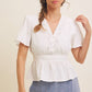 BUTTON-DOWN COTTON EYELET BLOUSE WITH SMOCKED BACK