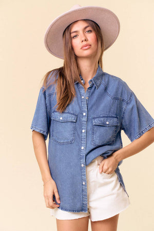 Oversized Denim Button Down Top