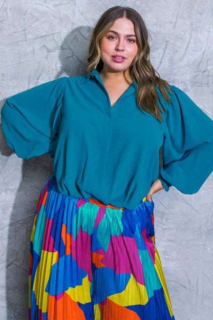 SALE PLUS SIZE Teal Solid Woven Top