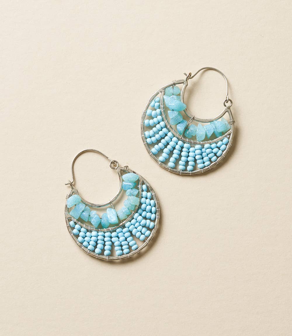 Rajiyah Amazonite Beaded Crescent Hoop Earrings