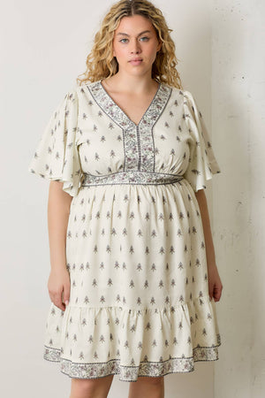 PLUS Border Print Knee Length Dress