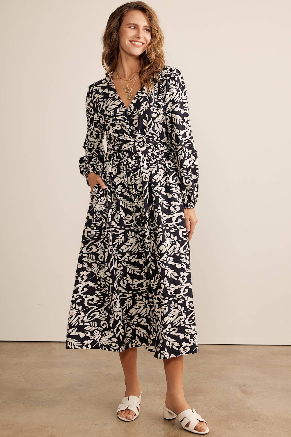 Printed Cross Tie Midi Dress