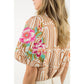 Flower Embroidered Puff Sleeve Print Top