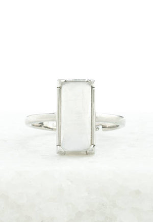 Moonlit Grace Ring in Silver & Moonstone- Rectangular Statement Ring Adjustable