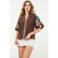Embroidered Puff Sleeve Corduroy Top