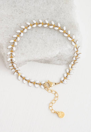 Seeds of Hope Bracelet in Ivory- 14K Gold Plated Enamel Delicate Chain Bracelet
