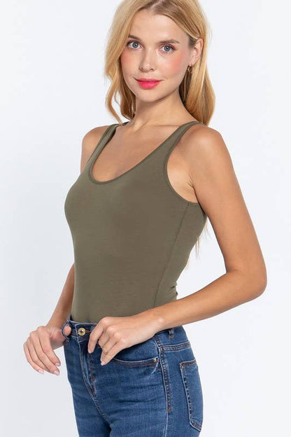 Sleeveless Double Scoop Neck Cotton Spandex
