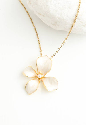 Hope in Bloom Necklace in Tuscan Tan- 14K Gold Plated and Enamel Floral Pendant Necklace