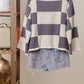 Checkerboard Flower Knit Turtleneck Sweater