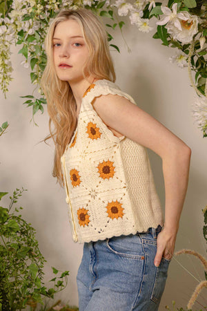 Sunshine Sunflower Embroidered Vest