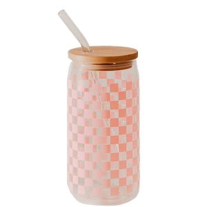 Pink Checkered 17 oz Can Glass