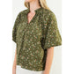 Puff Sleeve Corduroy Flower Top