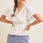 BUTTON-DOWN COTTON EYELET BLOUSE WITH SMOCKED BACK