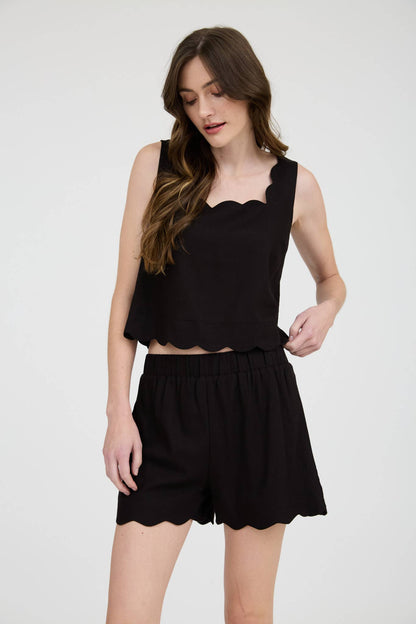 Scallop Trim Woven Top