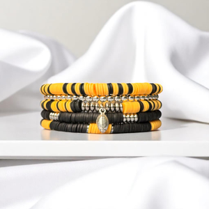 Black and Gold Game Day Bracelet Stack