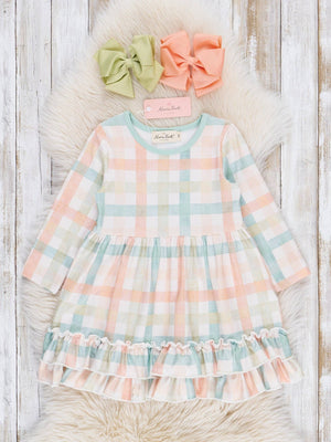 Peachy Mint Plaid Ruffle Dress