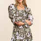 Floral Print Smocked Pleated Long Sleeve Crop Top