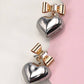 Mixed Metal Rhinestone Bow Heart Drop Earrings