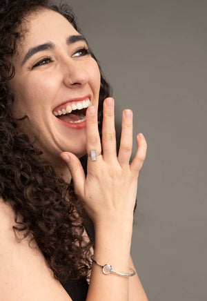 Moonlit Grace Ring in Silver & Moonstone- Rectangular Statement Ring Adjustable