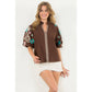 Embroidered Puff Sleeve Corduroy Top
