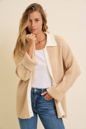 SALE Two -Toned Collared Sweater Cardigan