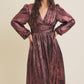 SALE SHINY NIGHTTIME METALLIC PLUNGE NECK MIDI DRESS